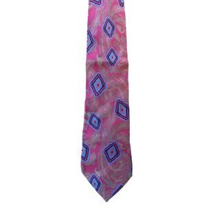 Errenno Neck Tie All Silk Handmade in Italy Milano Red Gold Geometric Pattern
